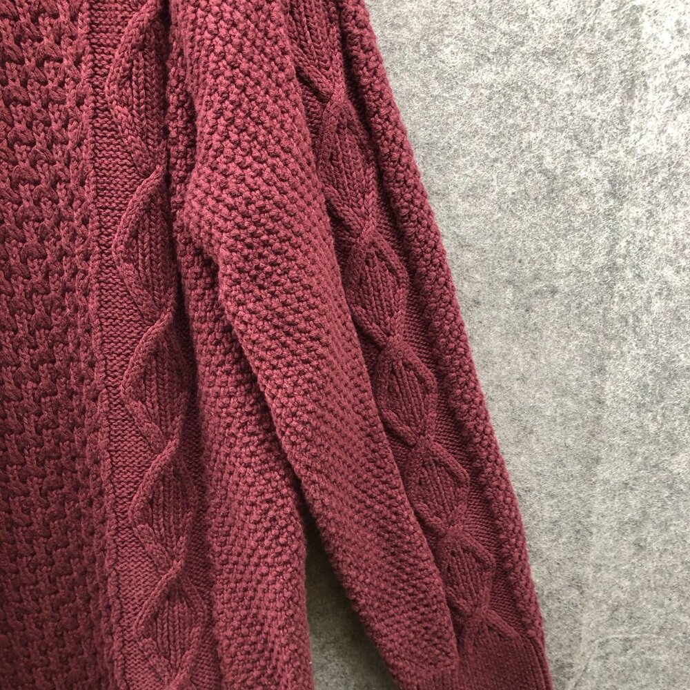 L.L.‎ Bean Cable Knit Cardigan Womens M Burgundy Open Front Longline Cotton - Picture 5 of 9